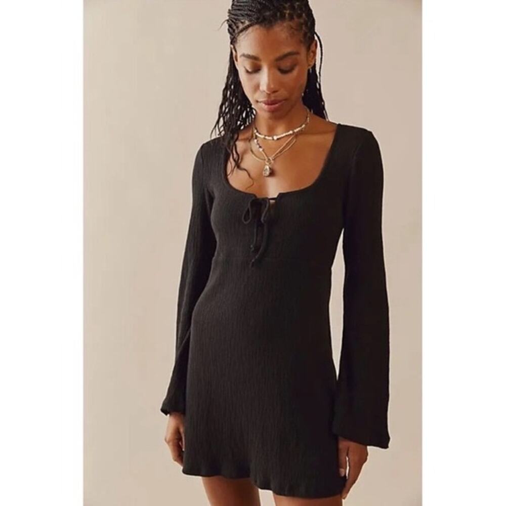 Free People Beach Black Long Sleeve Brynne Open Back Mini Dress Small